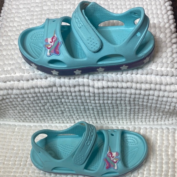 CROCS Kids Turquoise Unicorn Sandals - Picture 5 of 13